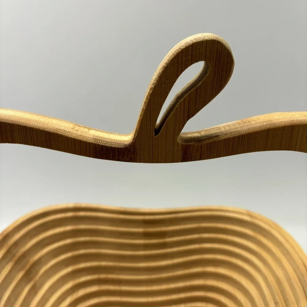 OH! NUTS Apple Shape CollapsibleWooden Basket Fruit Nut Bowl Trivet Centerpiece